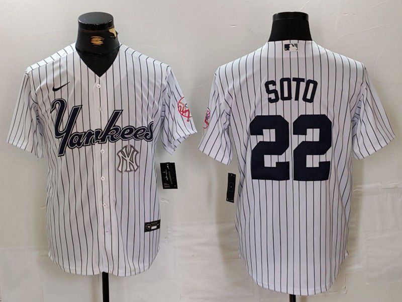 Men New York Yankees #22 Soto White stripe Three generations of joint names Nike 2024 MLB Jersey style 4->new york yankees->MLB Jersey